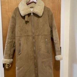 Zara long double faced aviator suede jacket